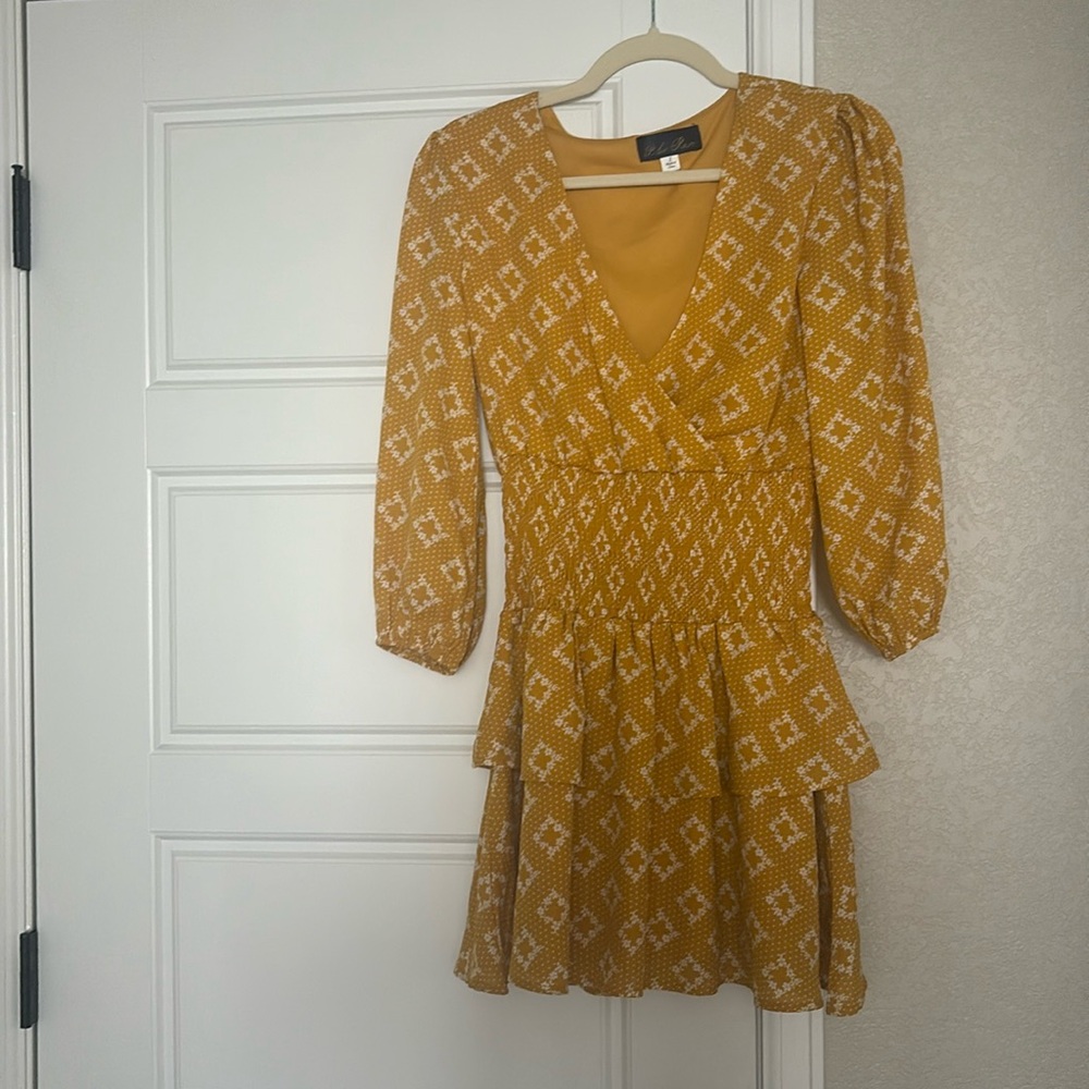 Smocked quarter sleeve dress